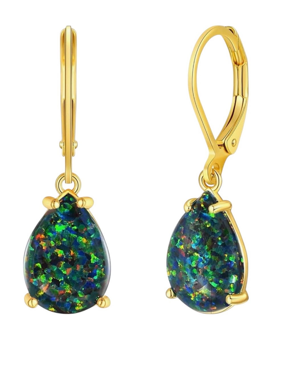 NEW 14K Gold Plated Teardrop Opal Dangle Earrings